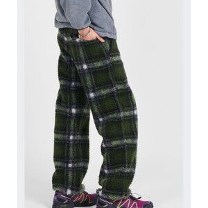 Gramicci Shadow Plaid Sherpa Fleece Pants Joggers UNISEX Medium Green NWT